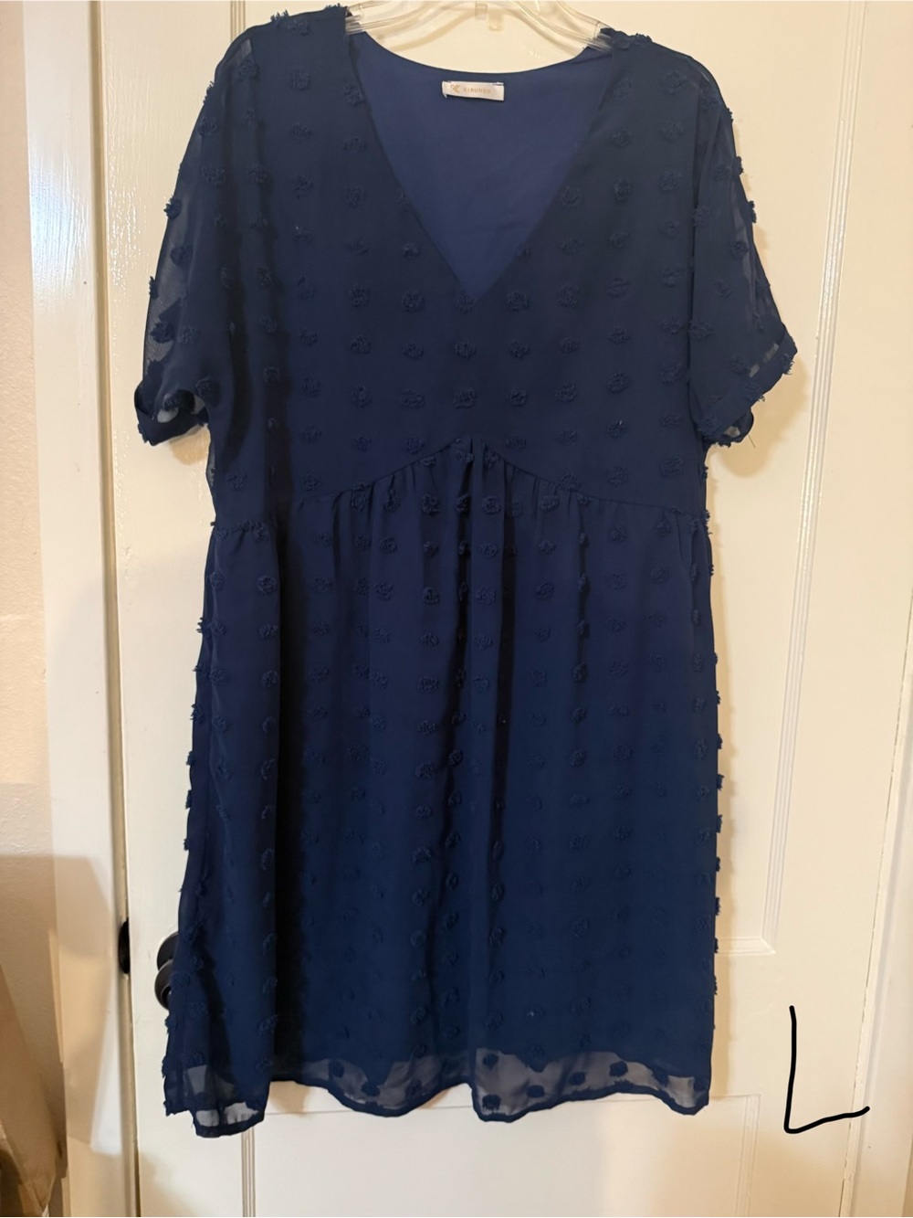 Navy Pom-Pom V-Neck Mini Dress